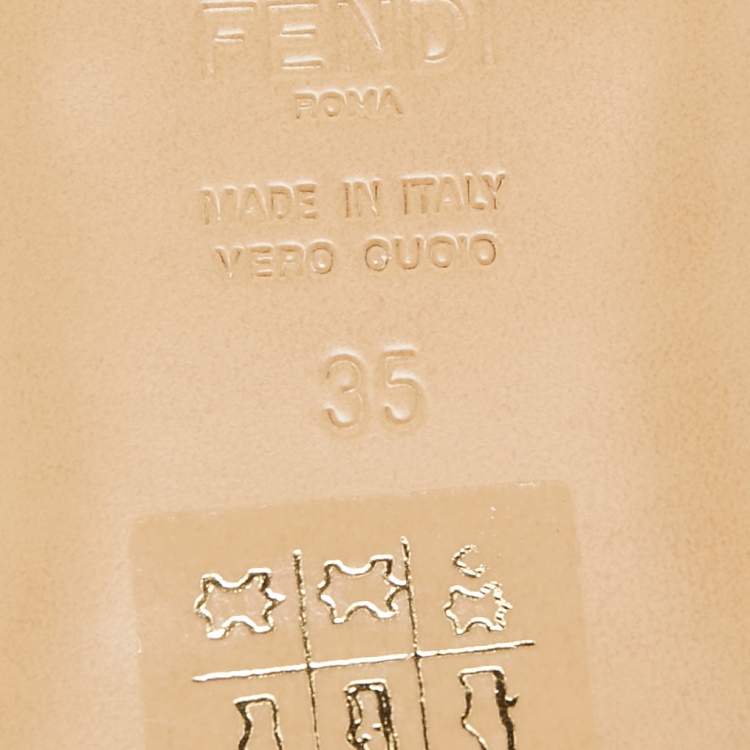 Pre Owned Fendi Beige/Cream Python Embossed Leather Baguette Flat Slides Size 35