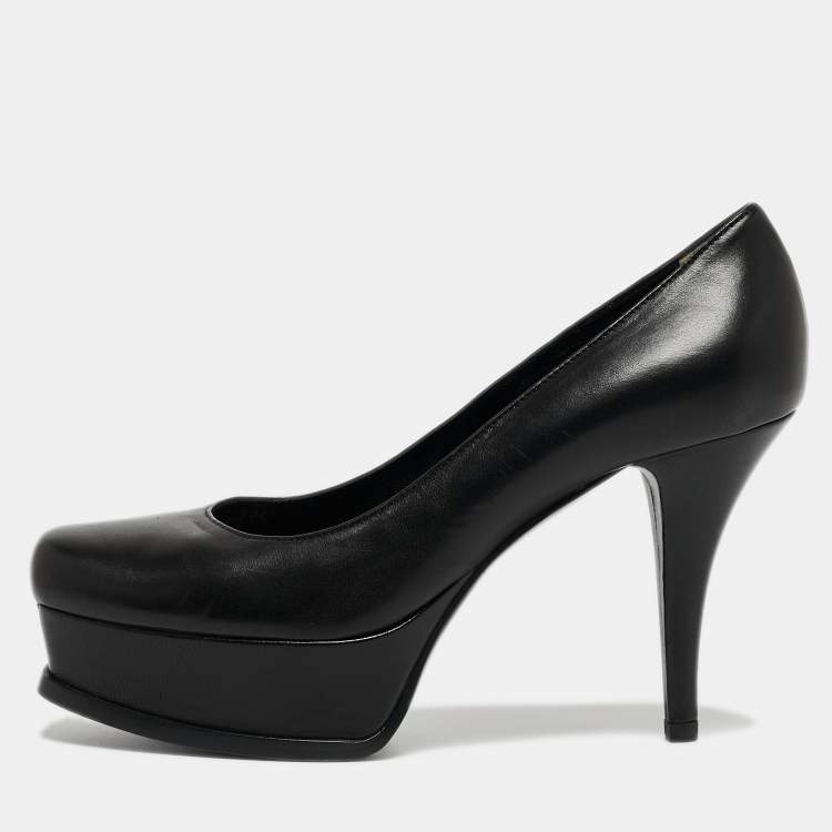 مملوكة مسبقًا Fendi Black Leather Fendista Platform Pumps Size 37