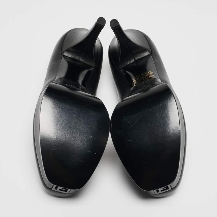 مملوكة مسبقًا Fendi Black Leather Fendista Platform Pumps Size 37