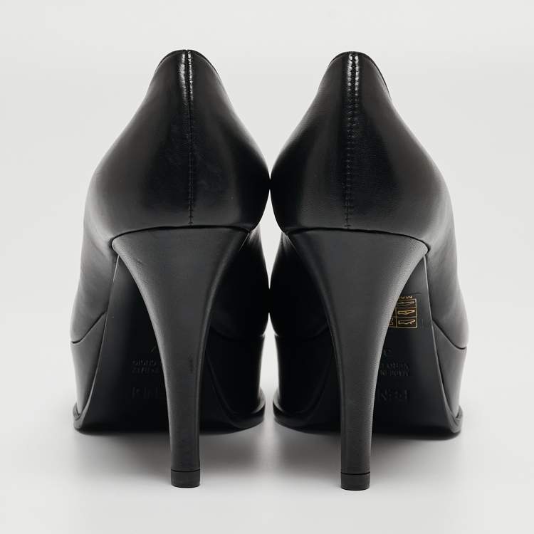 مملوكة مسبقًا Fendi Black Leather Fendista Platform Pumps Size 37