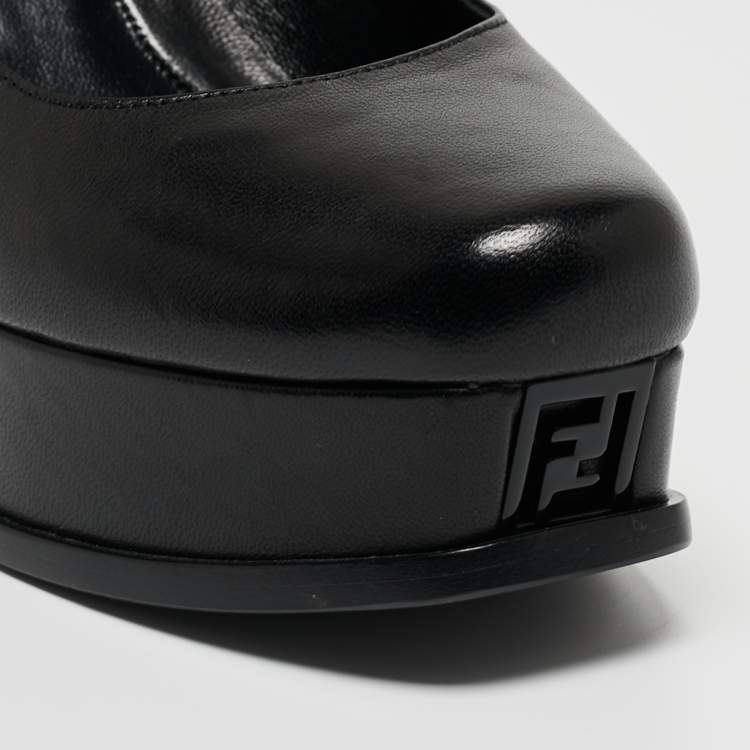 مملوكة مسبقًا Fendi Black Leather Fendista Platform Pumps Size 37