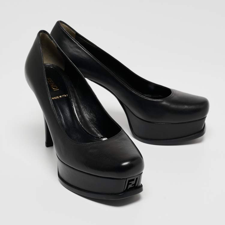 مملوكة مسبقًا Fendi Black Leather Fendista Platform Pumps Size 37