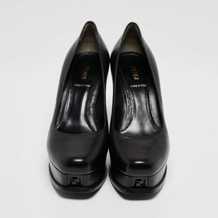 مملوكة مسبقًا Fendi Black Leather Fendista Platform Pumps Size 37