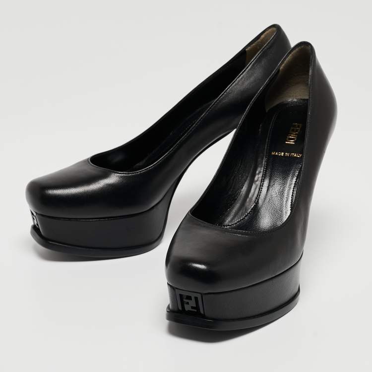 مملوكة مسبقًا Fendi Black Leather Fendista Platform Pumps Size 37