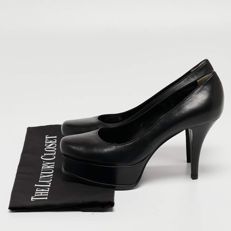 مملوكة مسبقًا Fendi Black Leather Fendista Platform Pumps Size 37