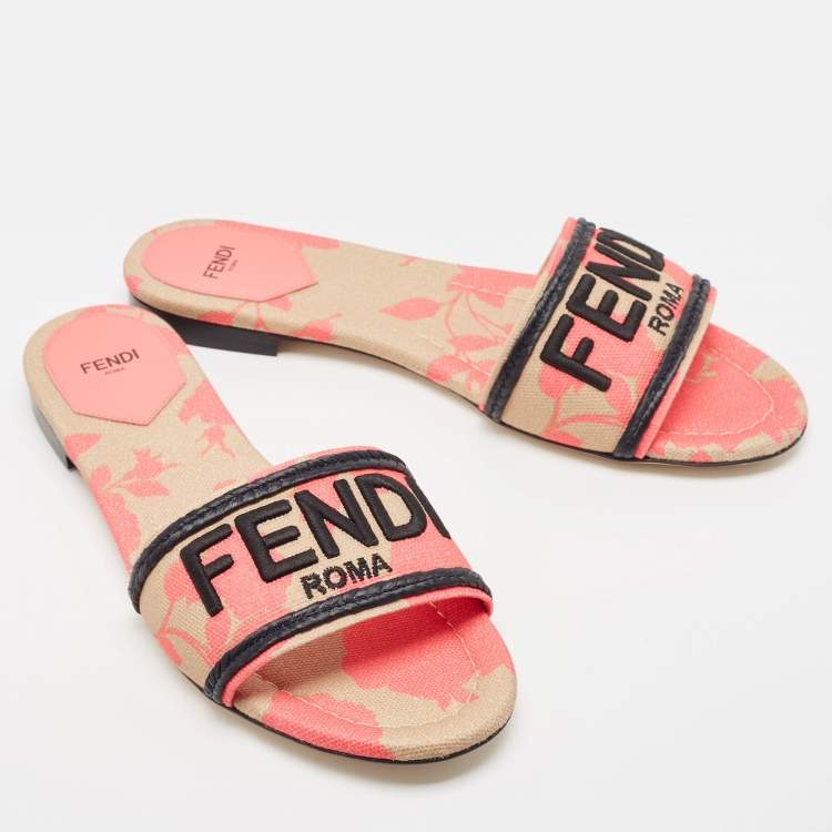 Pre Owned Fendi Multicolor Zucca Canvas Flat Slides Size 40