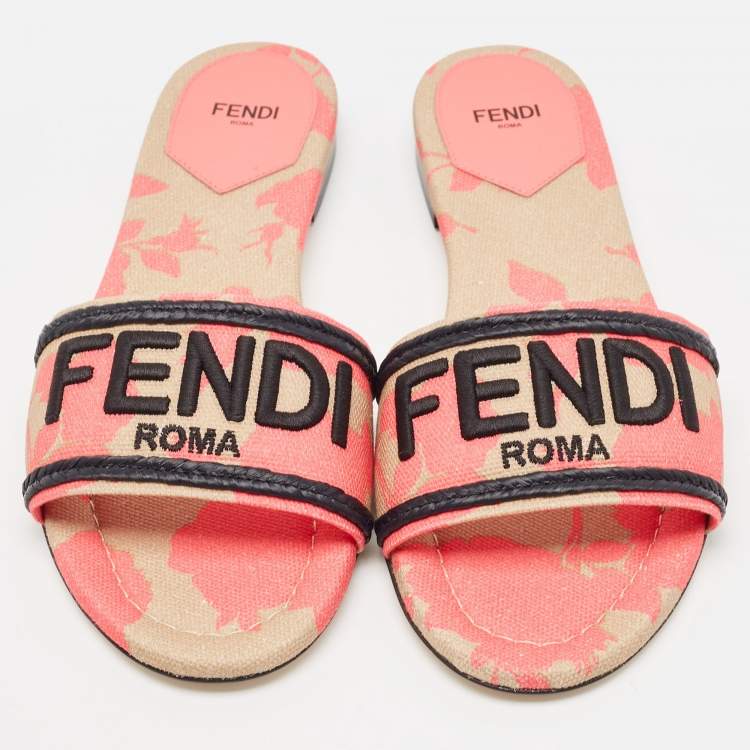 Pre Owned Fendi Multicolor Zucca Canvas Flat Slides Size 40