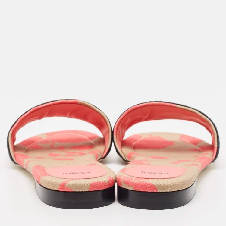 Pre Owned Fendi Multicolor Zucca Canvas Flat Slides Size 40