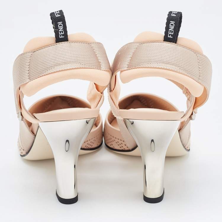 Pre Owned Fendi Beige Perforated Leather Colibri Slingback Pumps Size 40