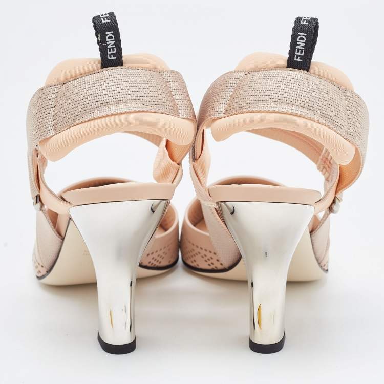Pre Owned Fendi Beige Perforated Leather Colibri Slingback Pumps Size 40