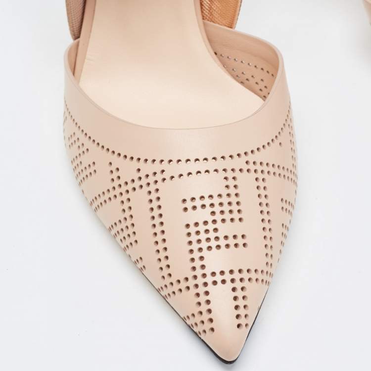 Pre Owned Fendi Beige Perforated Leather Colibri Slingback Pumps Size 40
