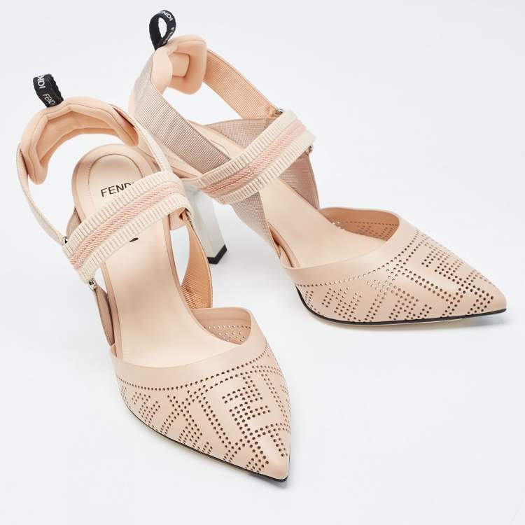 Pre Owned Fendi Beige Perforated Leather Colibri Slingback Pumps Size 40
