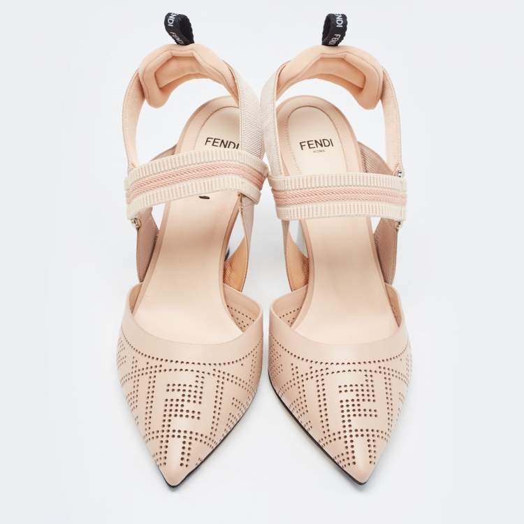 Pre Owned Fendi Beige Perforated Leather Colibri Slingback Pumps Size 40