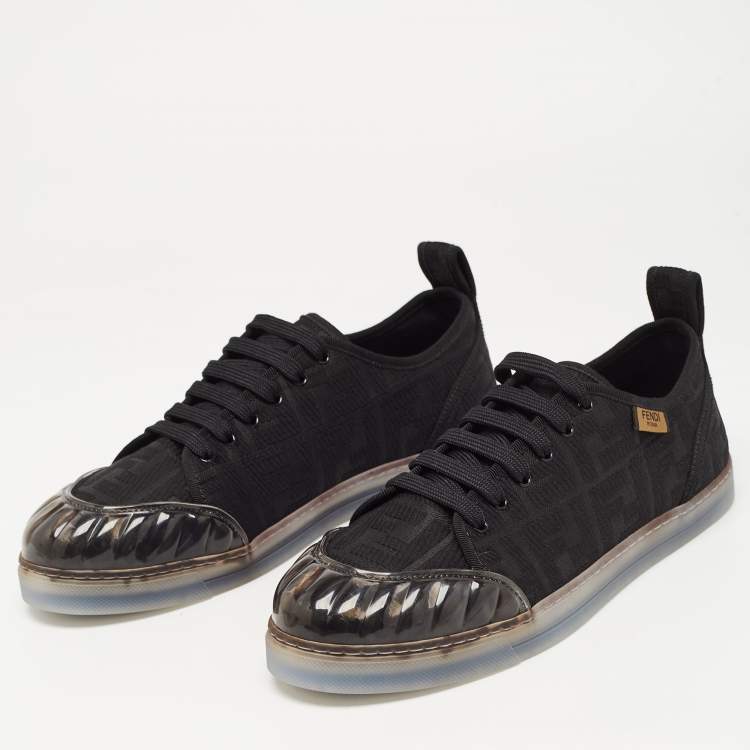Pre Owned Fendi Black Canvas And PVC FF Logo Low-Top Sneakers Size 41