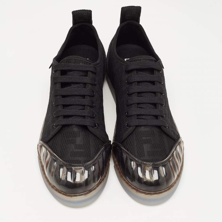 Pre Owned Fendi Black Canvas And PVC FF Logo Low-Top Sneakers Size 41