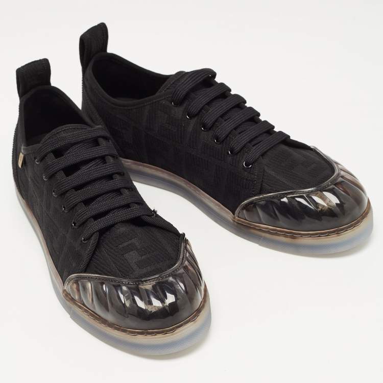 Pre Owned Fendi Black Canvas And PVC FF Logo Low-Top Sneakers Size 41