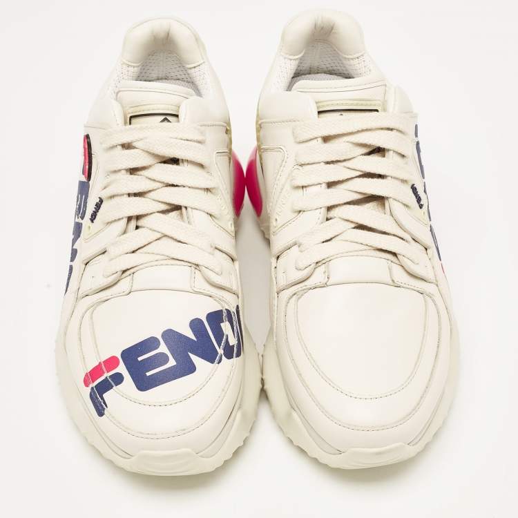 Pre Owned Fendi X Fila Cream Leather Fila Mania Platform Sneakers 35.5