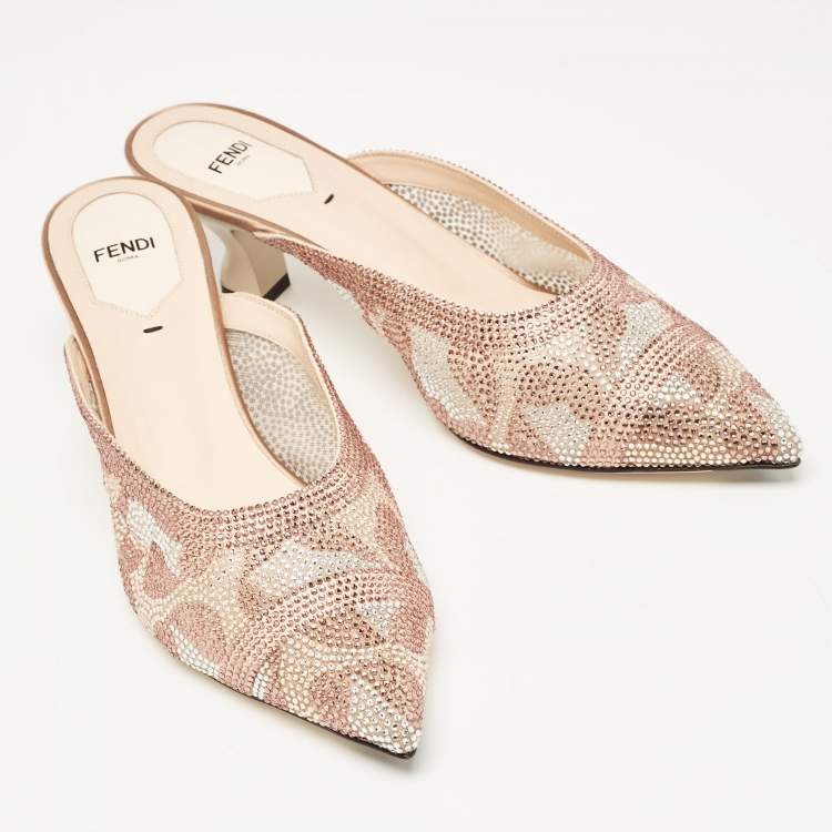 Pre Owned Fendi Multicolor Satin Embellished Mules Size 40.5   