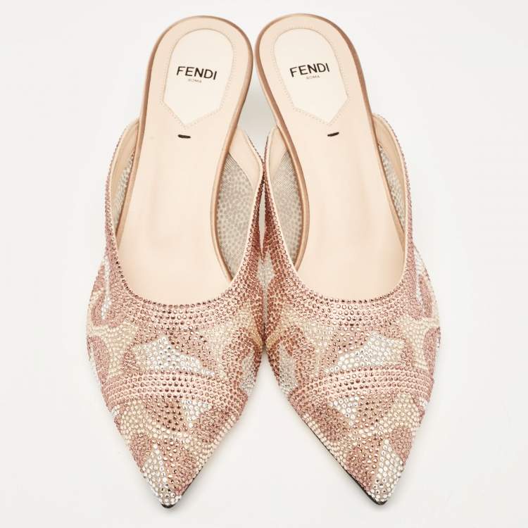 Pre Owned Fendi Multicolor Satin Embellished Mules Size 40.5   