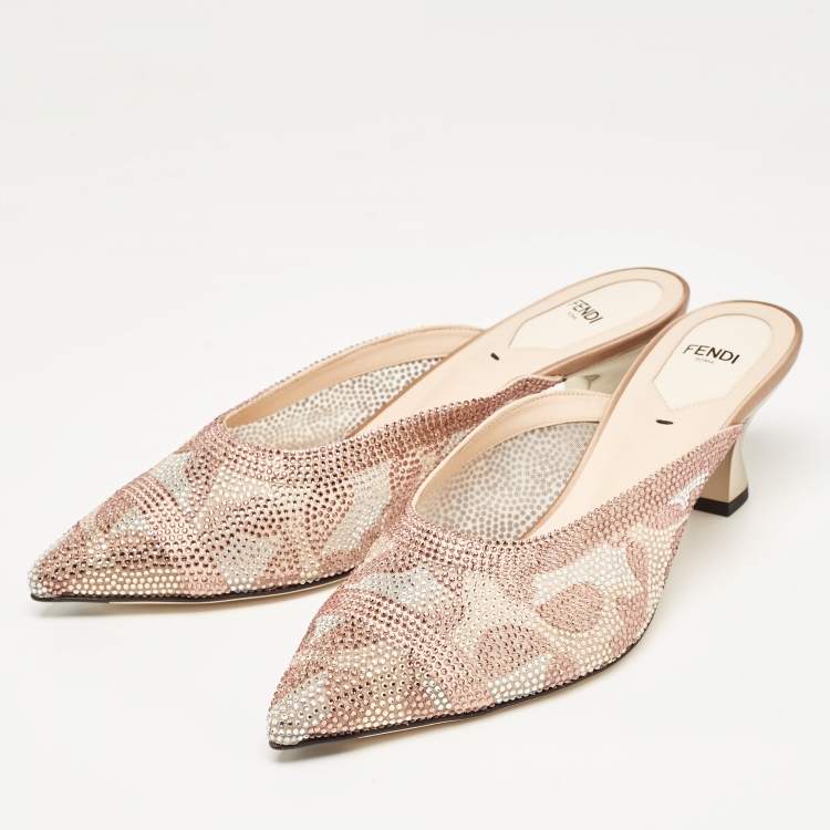 Pre Owned Fendi Multicolor Satin Embellished Mules Size 40.5   