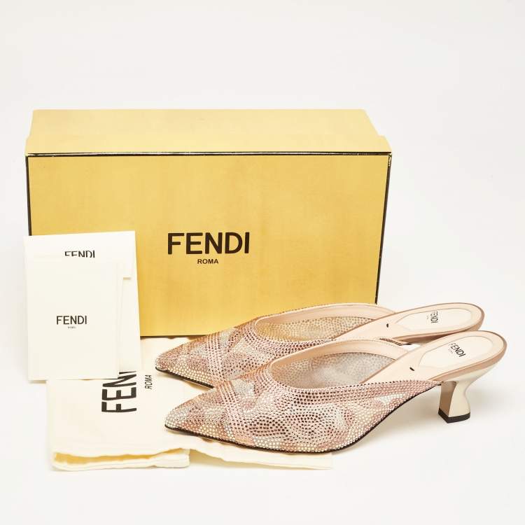 Pre Owned Fendi Multicolor Satin Embellished Mules Size 40.5   
