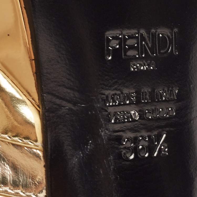 Pre Owned Fendi Gold Leather Fendista Peep Toe Pumps Size 36.5