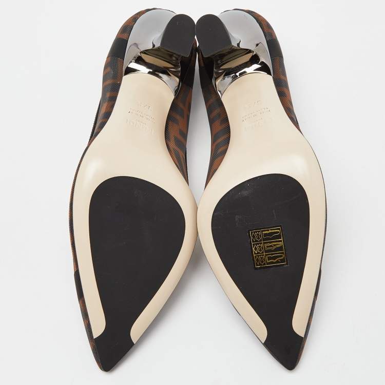 Pre Owned Fendi Brown/Black Mesh and Leather  Colibri Pumps Size 37.5