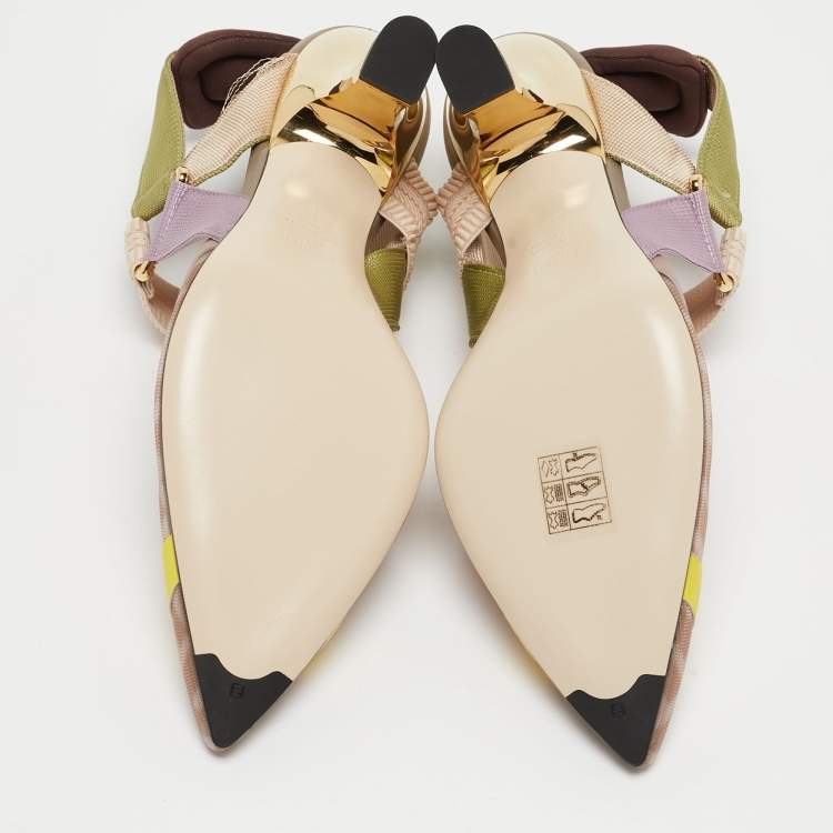 مملوكة مسبقًا Fendi Multicolor Technical Mesh and Fabric Colibri Slingback Pumps Size 36