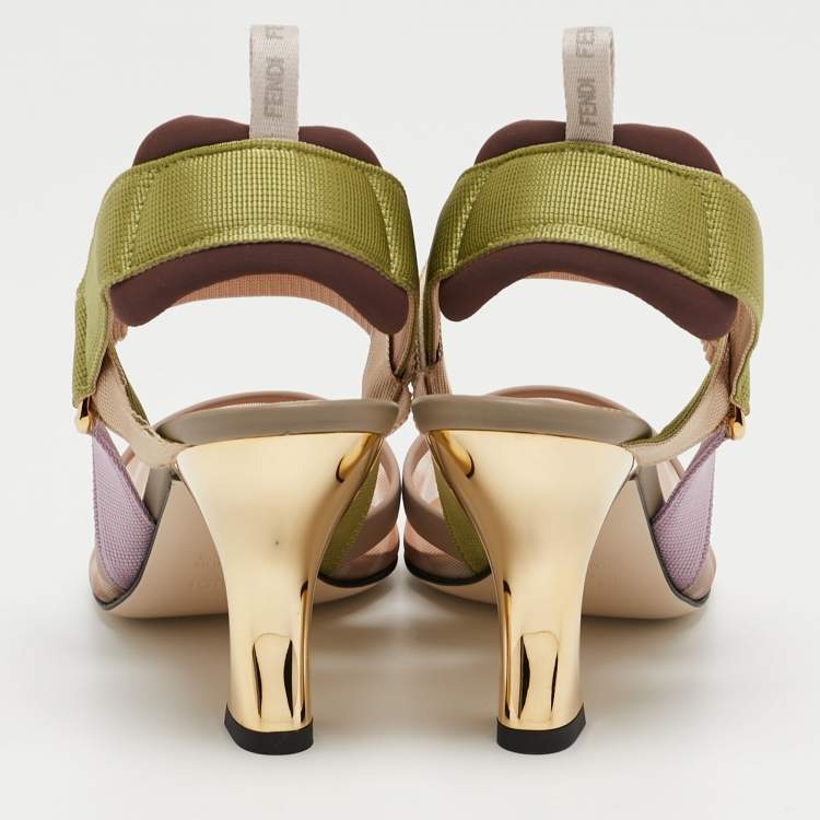 مملوكة مسبقًا Fendi Multicolor Technical Mesh and Fabric Colibri Slingback Pumps Size 36