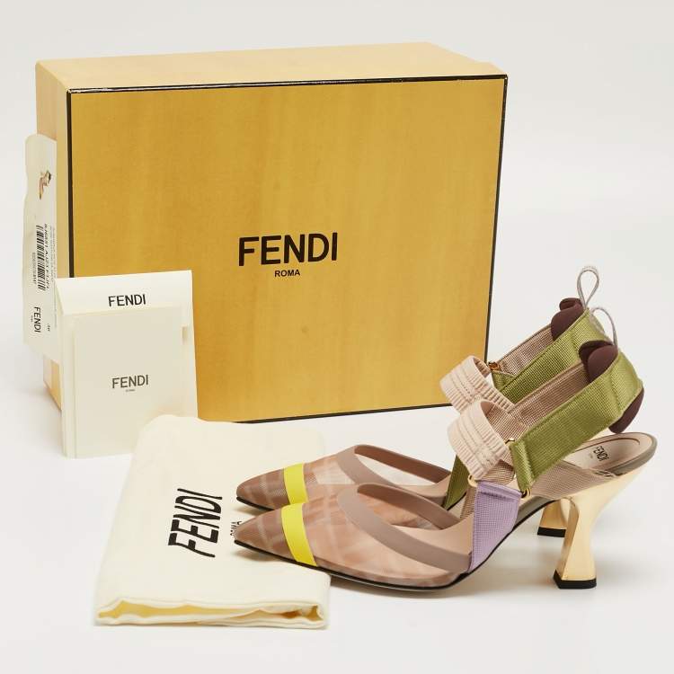 مملوكة مسبقًا Fendi Multicolor Technical Mesh and Fabric Colibri Slingback Pumps Size 36