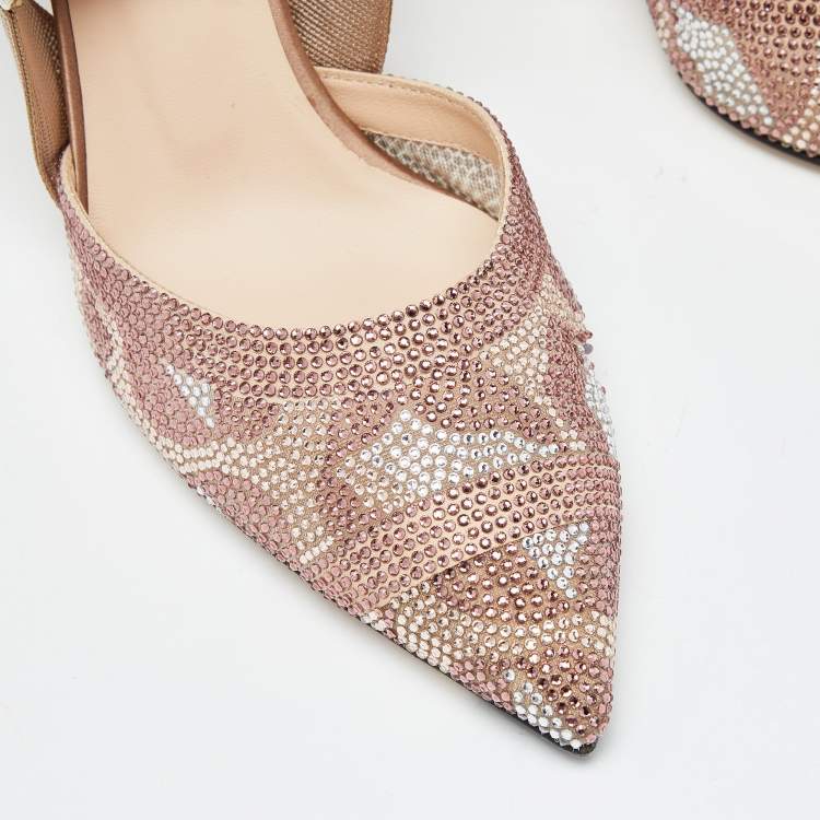 Pre Owned Fendi Multicolor Mesh Crystal Embellished Colibri  Slingback Pumps Size 39