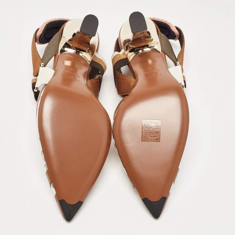 Pre Owned Fendi Brown/White PVC and Leather Colibri Slingback Pumps Size 40