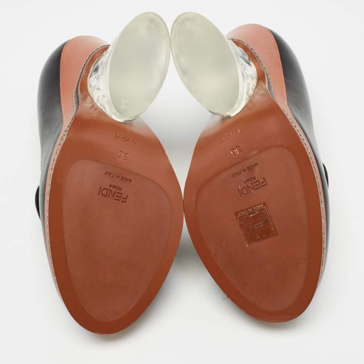 Pre Owned Fendi Black Leather Wedge Loafer Pumps Size 36