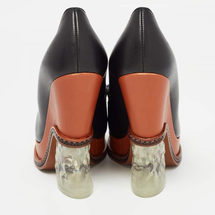 Pre Owned Fendi Black Leather Wedge Loafer Pumps Size 36