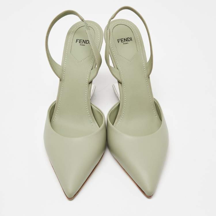 Pre Owned Fendi Green Leather Fendi First Slide Sandals Size 40