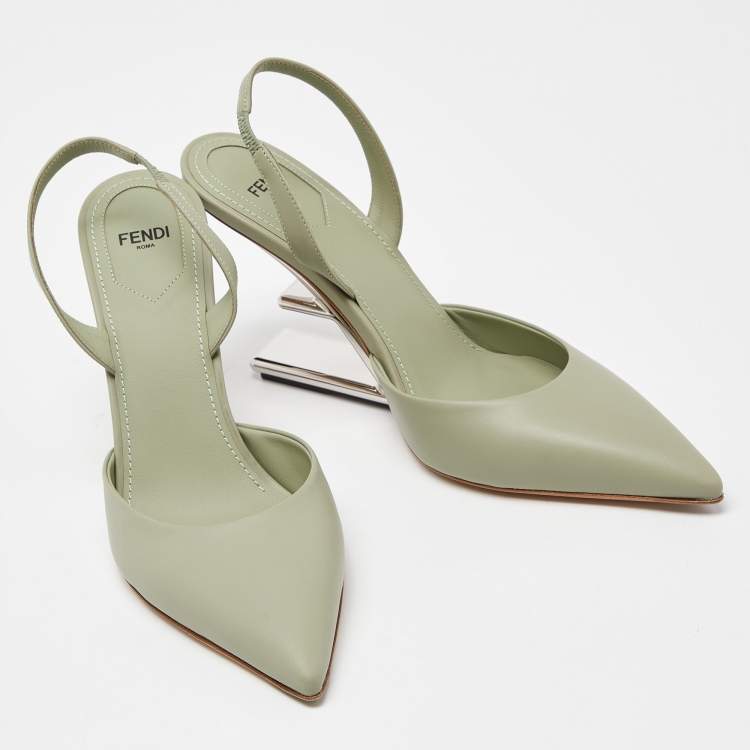Pre Owned Fendi Green Leather Fendi First Slide Sandals Size 40