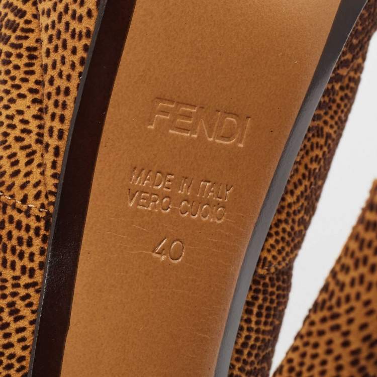 Pre Owned Fendi Brown/Black Textured Suede Bow Peep Toe Pumps Size 40