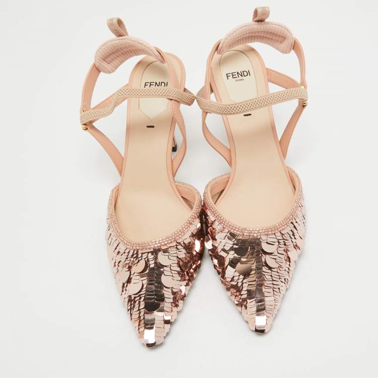 Pre Owned Fendi Pink Sequins Colibri Slingback Pumps Size 37