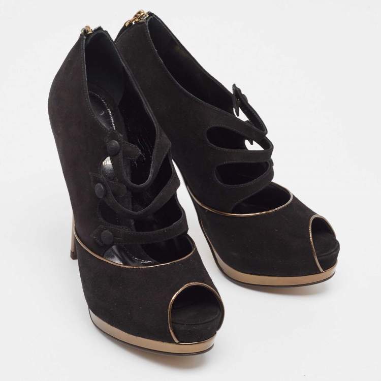 Pre Owned Fendi Black Suede Peep Toe Pumps Size 38.5