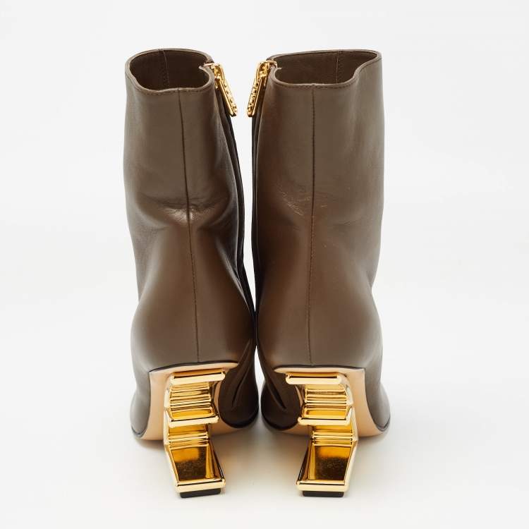 Pre Owned Fendi Brown Leather Fendi First Ankle Boots Size 37