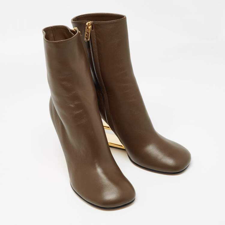 Pre Owned Fendi Brown Leather Fendi First Ankle Boots Size 37