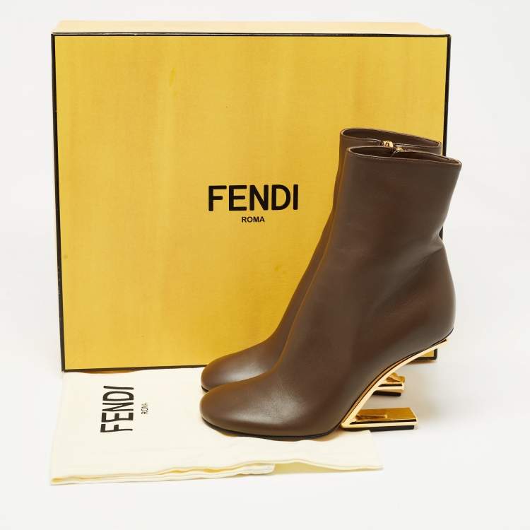 Pre Owned Fendi Brown Leather Fendi First Ankle Boots Size 37