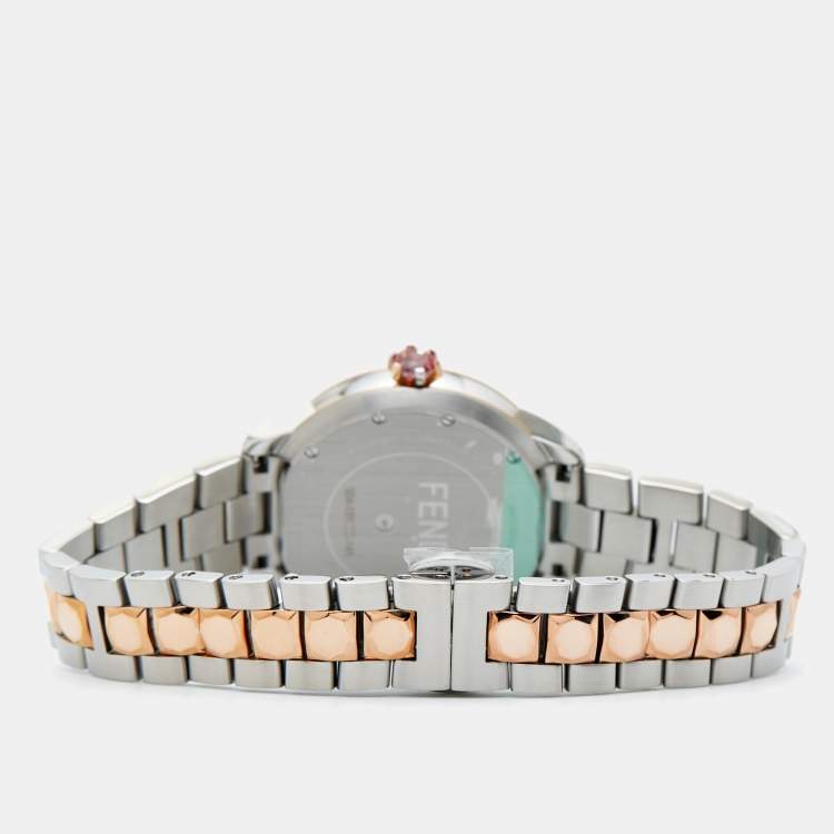 Pre Owned Fendi Mother of Pearl Diamond Topaz Two-Tone Stainless Steel IShine F121224500D2T01 Women's Wristwatch 33.50 mm