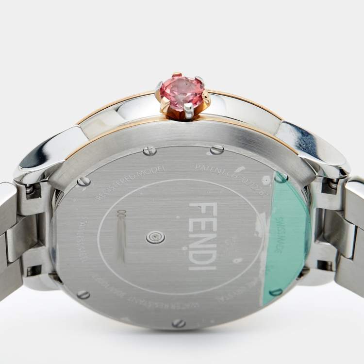 Pre Owned Fendi Mother of Pearl Diamond Topaz Two-Tone Stainless Steel IShine F121224500D2T01 Women's Wristwatch 33.50 mm