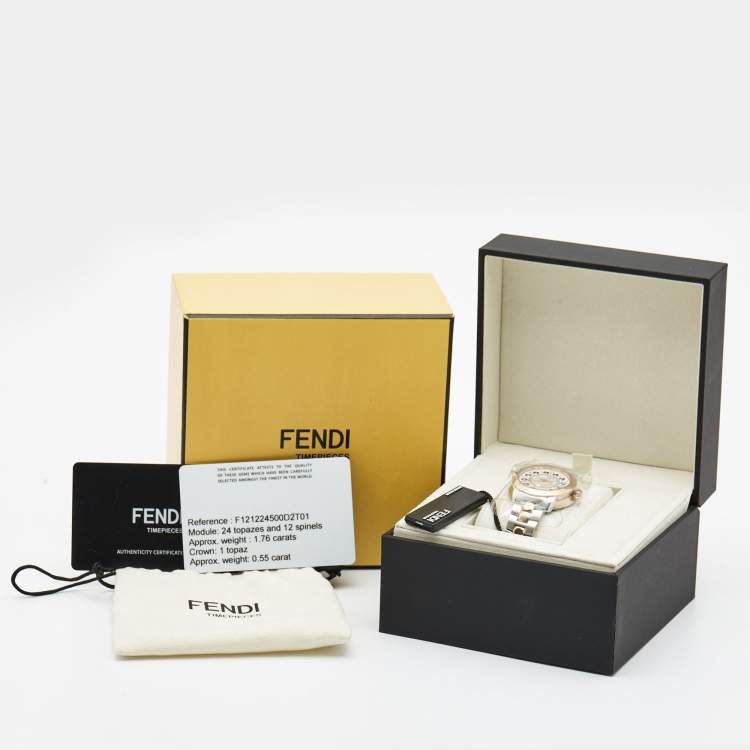 Pre Owned Fendi Mother of Pearl Diamond Spinel Topaz Two-Tone Stainless Steel IShine F121224500D2T01 Women's Wristwatch 33.50 mm
