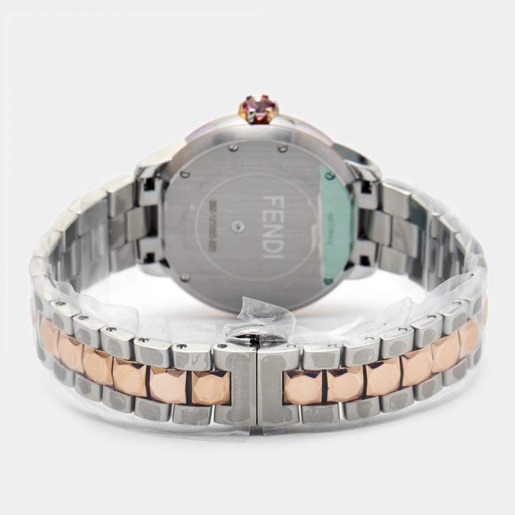 Pre Owned Fendi Mother of Pearl Diamond Spinel Topaz Two-Tone Stainless Steel IShine F121224500D2T01 Women's Wristwatch 33.50 mm
