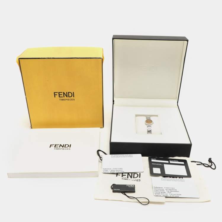 Pre Owned Fendi Brown Stainless Steel Diamond Forever Fendi F103111101 Women's Wristwatch 19 mm