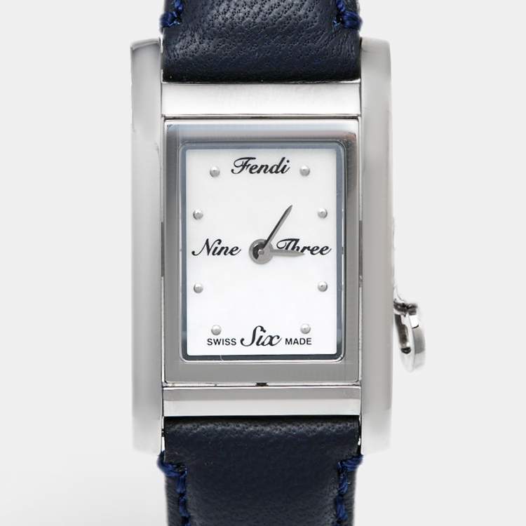 Pre Owned Fendi Mother of Pearl Stainless Steel Leather 7100L Women's Wristwatch 21 mm