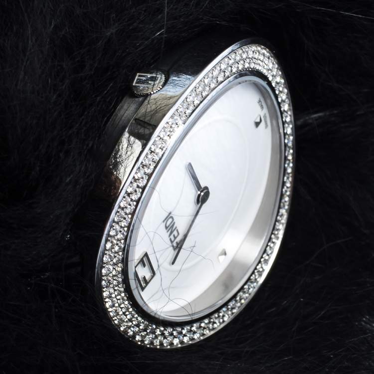 Pre Owned Fendi White Stainless Steel My Way Fur Glamy 35000M Women's Wristwatch 36 mm