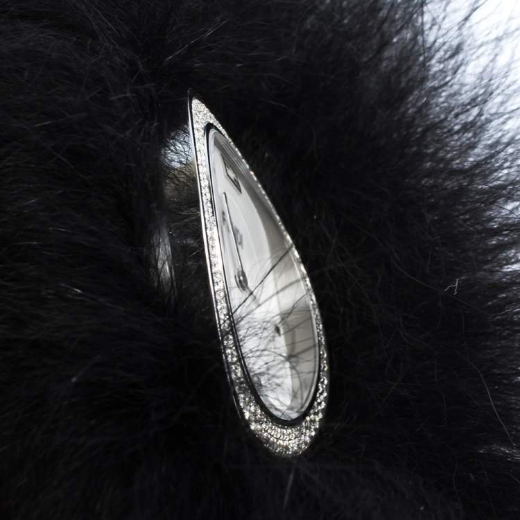 Pre Owned Fendi White Stainless Steel My Way Fur Glamy 35000M Women's Wristwatch 36 mm